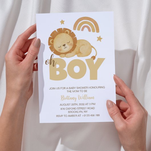 Invitation Lion Baby shower Oh Boy Safari