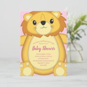 Invitation Lion Baby shower rose (Debout devant)