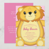 Invitation Lion Baby shower rose (Devant / Derrière)