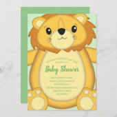 Invitation Lion Baby shower vert (Devant / Derrière)