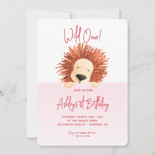 Invitation Lion Bébé Anniversaire 1er Anniversaire (Devant)