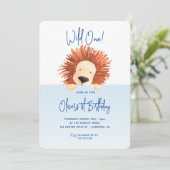 Invitation Lion Bébé Bleu 1er Anniversaire (Debout devant)