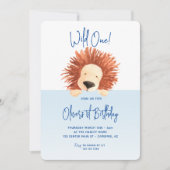 Invitation Lion Bébé Bleu 1er Anniversaire (Devant)