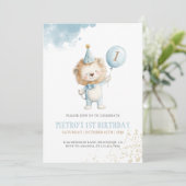 Invitation Lion Blue Balloon Boys 1ère fête d'anniversaire (Debout devant)