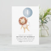 Invitation Lion Blue Balloon Boys 1ère fête d'anniversaire (Debout devant)