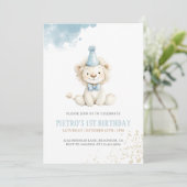 Invitation Lion Blue Boys Aquarelle Anniversaire (Debout devant)