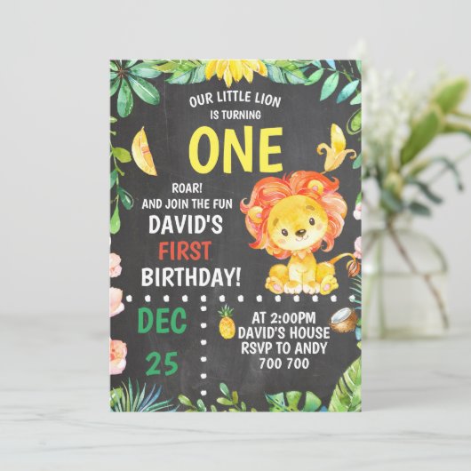 Invitation Lion Boy fête d'anniversaire (Debout devant)