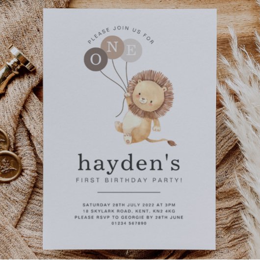 Invitation Lion Brown Ballons - ONE