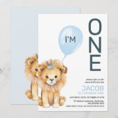 Invitation Lion Crown Balloon Garçons Modernes 1er anniversai (Devant / Derrière)