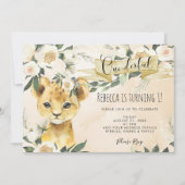 Invitation lion cub floral onderme 1er anniversaire invitatio (Devant)
