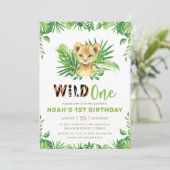 Invitation Lion Cub Jungle Safari Green Boy 1er Anniversaire (Debout devant)