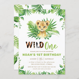 Invitation Lion Cub Jungle Safari Green Boy 1er Anniversaire