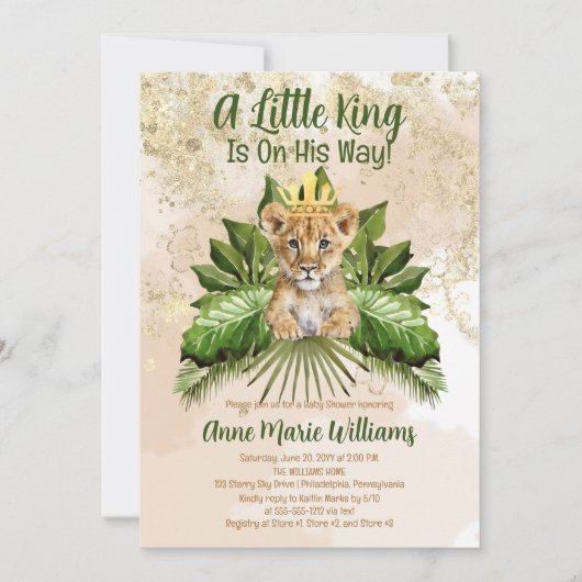 Invitation Lion Cub Un Petit Roi Est En Chemin Baby shower (Devant)