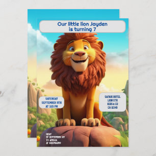 Invitation Lion d'anniversaire Nom personnalisé Enfants d'âge