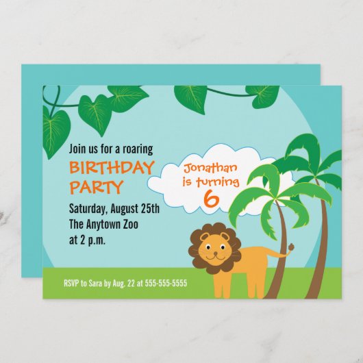 Invitation Lion dans la jungle, fête d'anniversaire des enfan (Devant / Derrière)