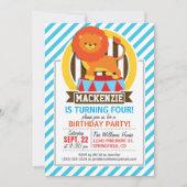 Invitation Lion de cirque Grand Haut Orange ; Bleu & Blancs (Devant)