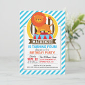 Invitation Lion de cirque Grand Haut Orange ; Bleu & Blancs (Debout devant)