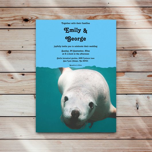 Invitation Lion de mer sous-marin bleu marine Mariage côtier 