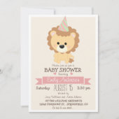 Invitation Lion fille mignonne, Zoo Jungle Baby shower animal (Devant)