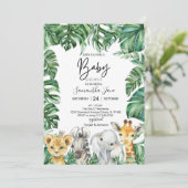Invitation Lion Giraffe Elephant Safari Jungle Baby shower (Debout devant)