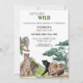 Invitation Lion Grands Félins Jungle Safari Anniversaire Sauv (Devant)