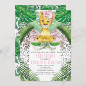Invitation Lion Illustration fille Baby shower Safari (Devant / Derrière)