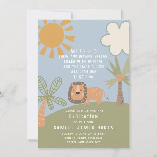 Invitation Lion & Jungle Écriture Dédication bébé (Devant)