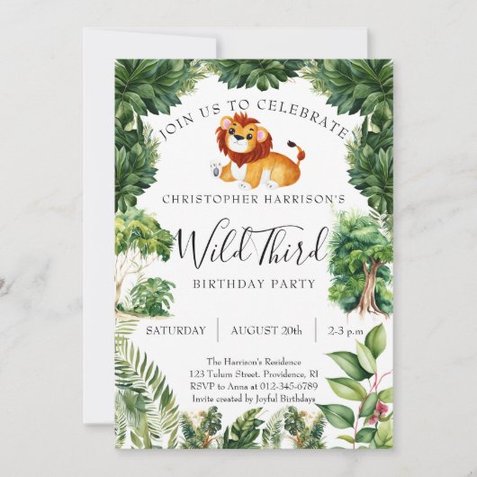 Invitation Lion Jungle Wild 3e Anniversaire (Devant)