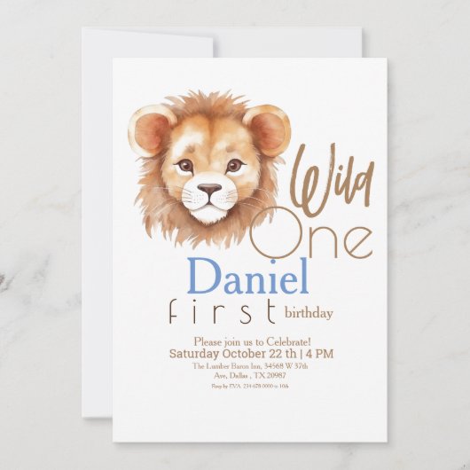 Invitation Lion léopard or Imprimer 1er anniversaire (Devant)