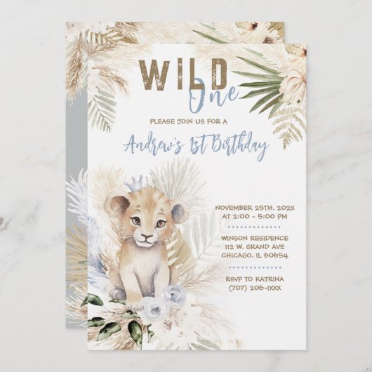 Invitation Lion Prince 1er Modèle d'anniversaire (Devant / Derrière)
