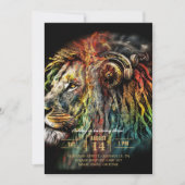 Invitation Lion Rasta coloré avec casque (Devant)
