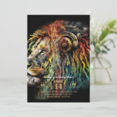Invitation Lion Rasta coloré avec casque (Debout devant)