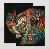 Invitation Lion Rasta coloré avec casque (Devant / Derrière)