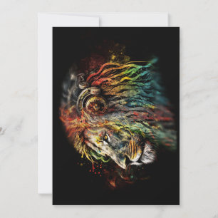 Invitation Lion Rasta coloré avec casque