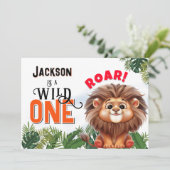 Invitation Lion Safari Wild One Anniversaire de enfant Party (Debout devant)
