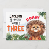 Invitation Lion Safari Wild & Trois Anniversaires de enfants  (Devant)