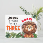 Invitation Lion Safari Wild & Trois Anniversaires de enfants  (Debout devant)