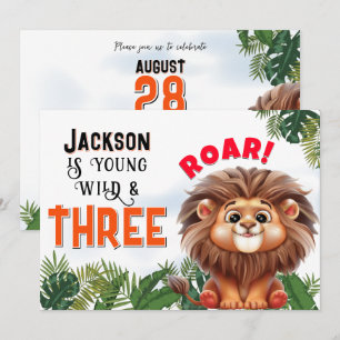 Invitation Lion Safari Wild & Trois Anniversaires de enfants