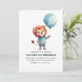 Invitation Lion Sage Blue Balloon Boys 1ère fête d'anniversai (Debout devant)