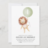 Invitation Lion Sage Green Balloon Boys 1ère fête d'anniversa (Devant)