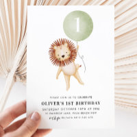 Lion Sage Green Balloon Garçons 1er Anniversaire