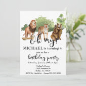 Invitation Lion Tiger Ours Oh Mon Jungle Thème Aquarelle (Debout devant)