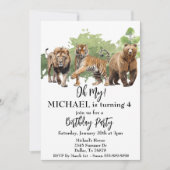 Invitation Lion Tiger Ours Oh Mon Jungle Thème Aquarelle (Devant)