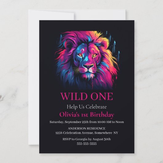 Invitation Lion Wild Un Anniversaire (Devant)