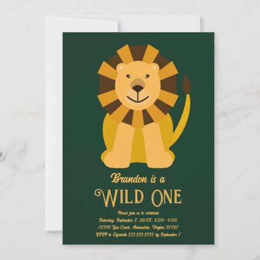 Invitation Lion Wild Un premier anniversaire, Jungle Safari p (Devant)