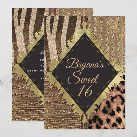 Invitation Lioness Safari Chic Jungle Glam Anniversaire moder (Devant / Derrière)