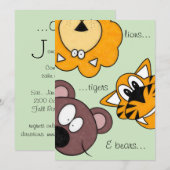 Invitation lions, tigres et ours, Oh, mon cher anniversaire (Devant / Derrière)