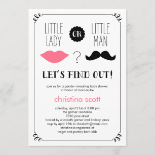 Invitation Lips et Moustache Genre Révéler Baby shower Invita