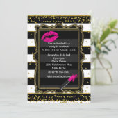 Invitation Lipstick Lips Gold Confetti & Stripes Glamor (Debout devant)