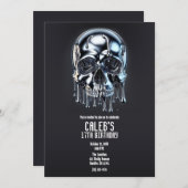 Invitation Liquid Chrome Argent Driver Crâne Anniversaire fêt (Devant / Derrière)